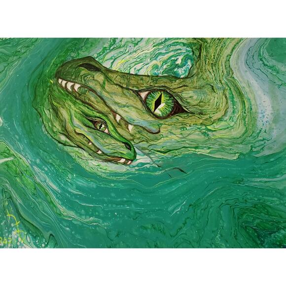 Art Print my Original Work 11" x 14" "Water Dragon Mother & Baby" Acid Free - Picture 1 of 1